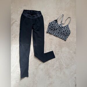 Gymshark Black Leggings and Gray Leopard Sports Bra Set